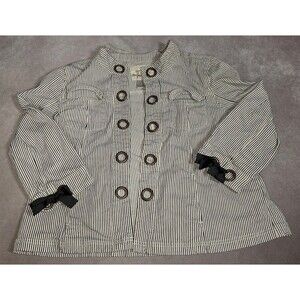 LAL Vintage XL Striped Black And White Stylish Open Front Denim Jacket Pockets
